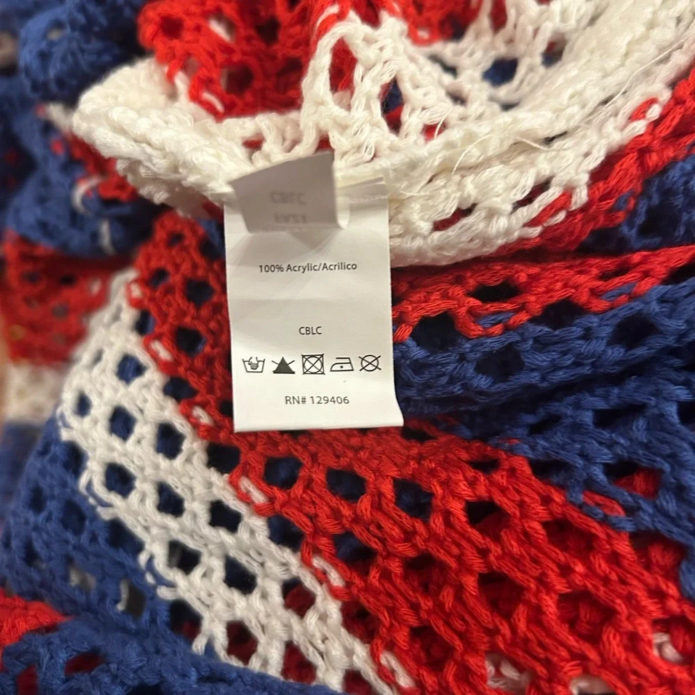 Venus Red White Blue USA Striped Crochet Hoodie Knit Swim Cover-Up Dress - Picture 8 of 9